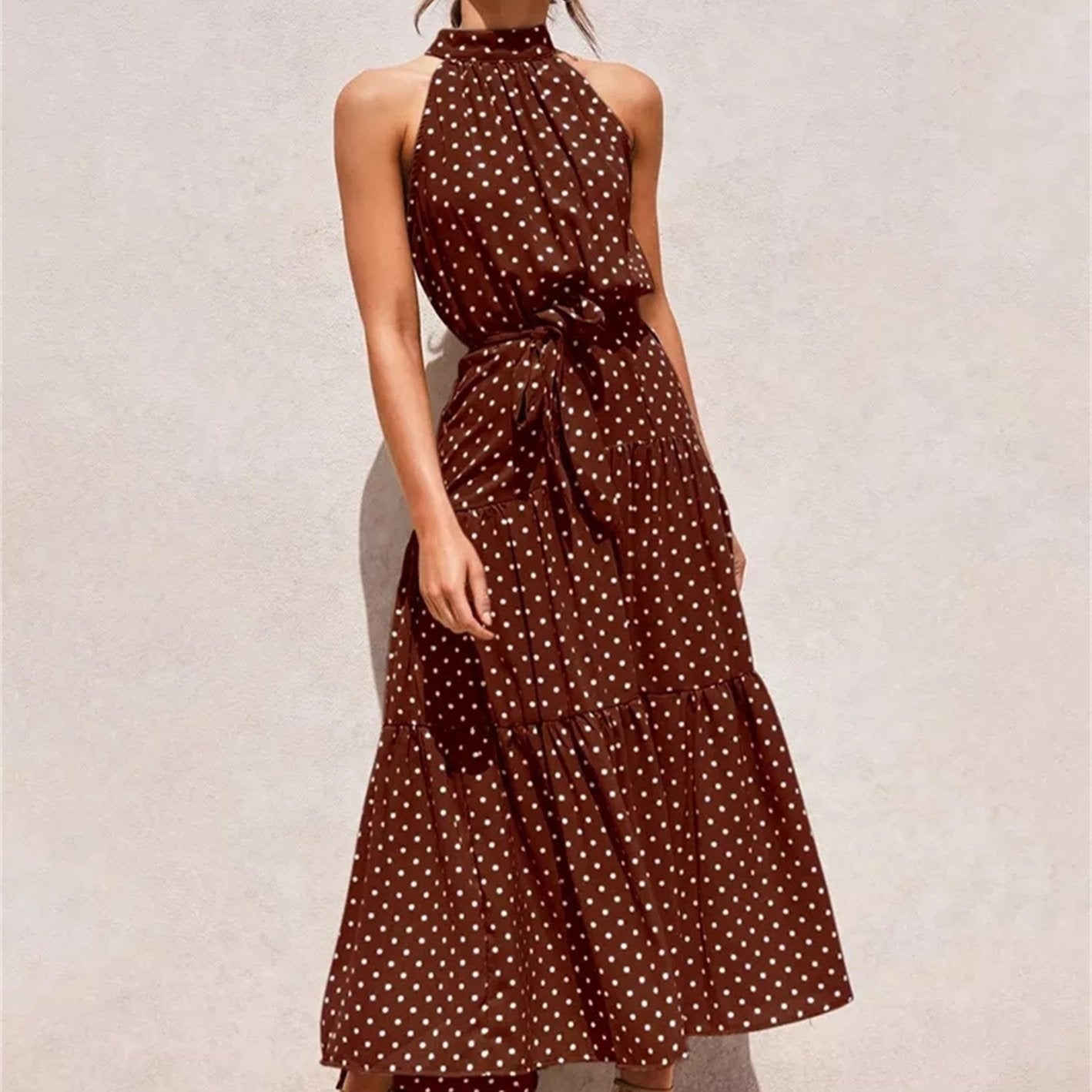 Antmvs Women's Dreses Halter Strapless Neck Floral Print Summer Vacation Dresses