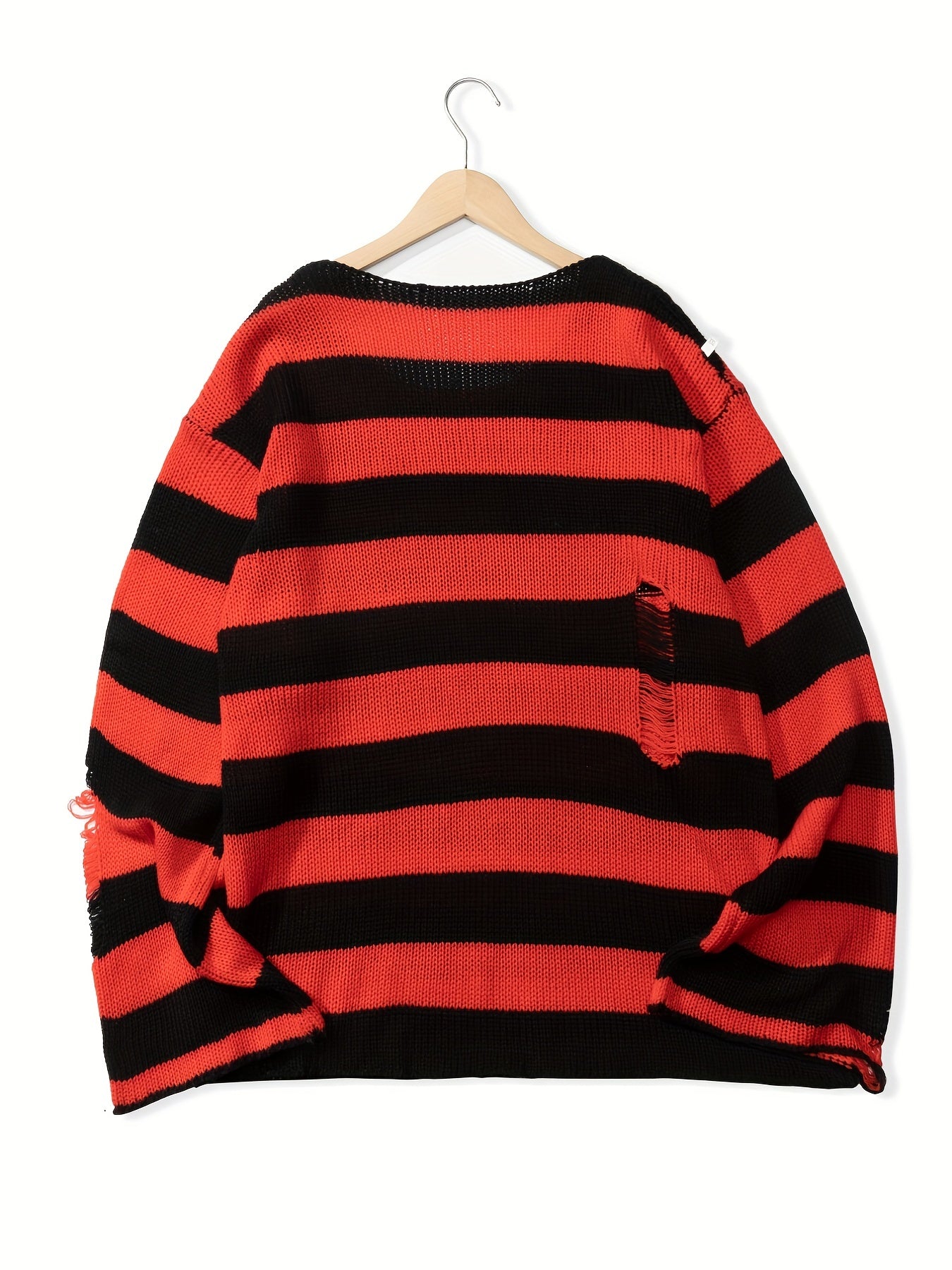 Antmvs All Match Knitted Ripped Striped Sweater, Men's Casual Warm Slightly Stretch Crew Neck Pullover Sweater For Fall Winter