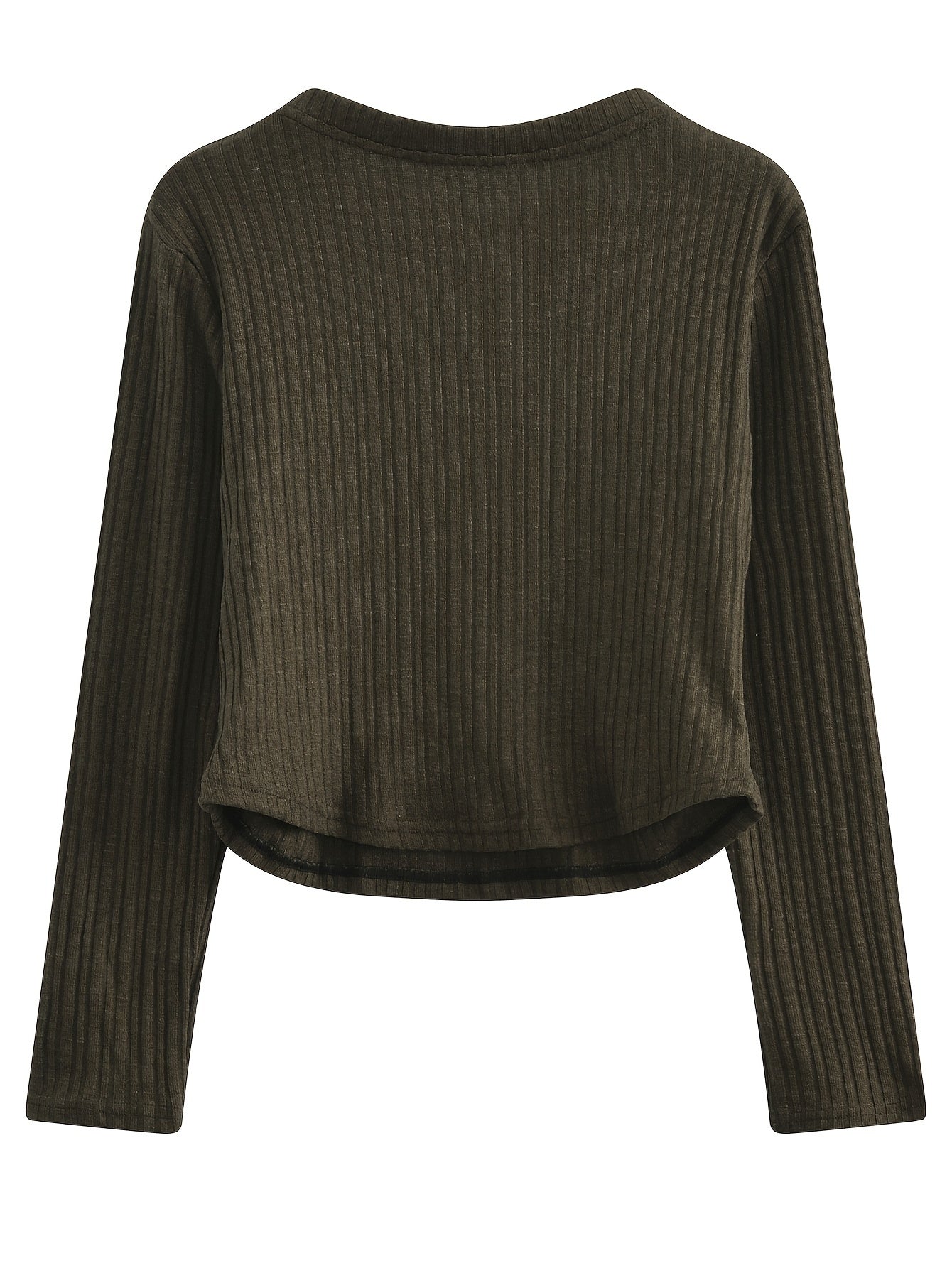 Antmvs Solid Crew Neck Rib Knit Top, Casual Long Sleeve Slim Crop Sweater For Spring & Fall, Women's Clothing