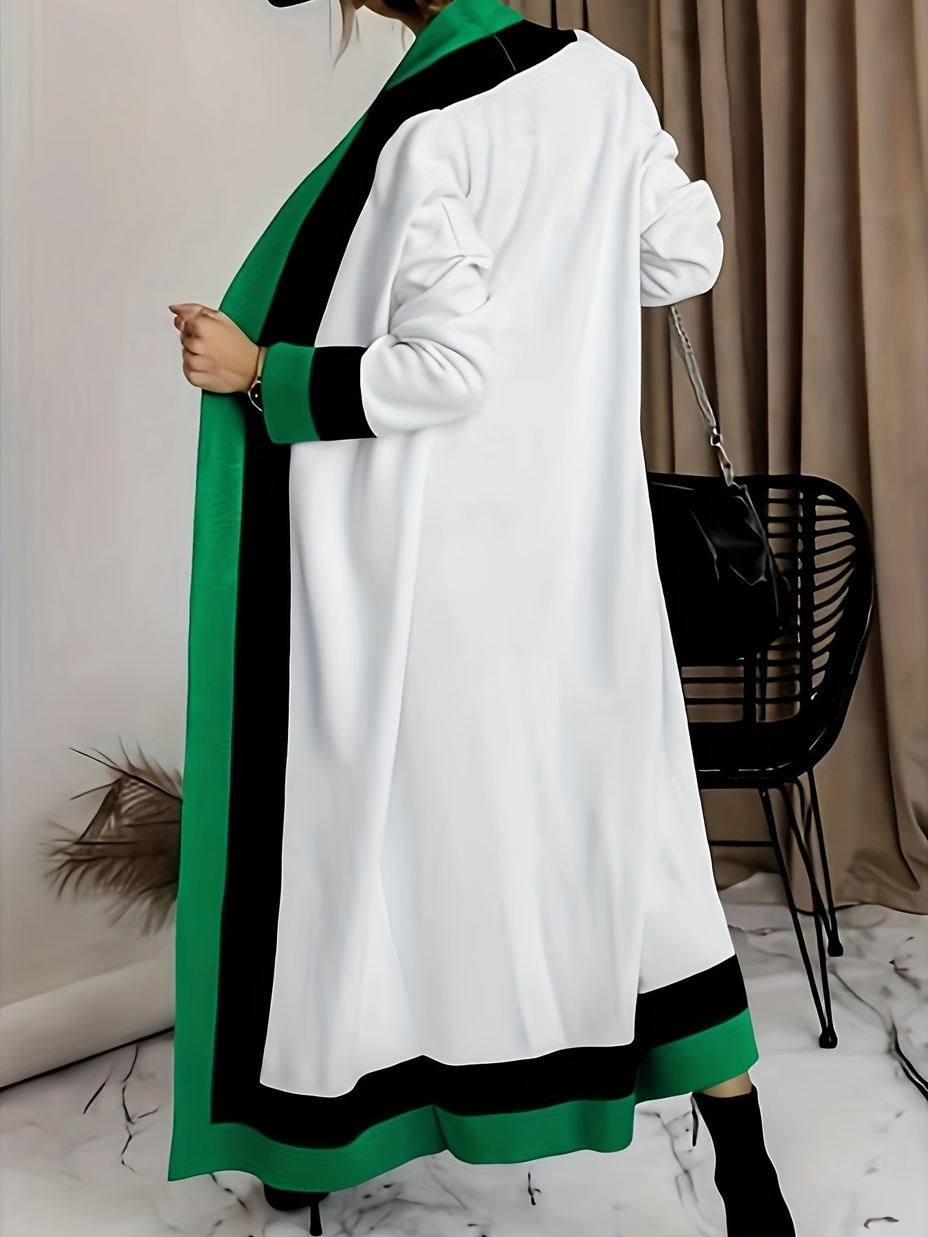 Antmvs Striped Open Front Cardigan, Casual Long Sleeve Long Length Outwear, Women's Clothing