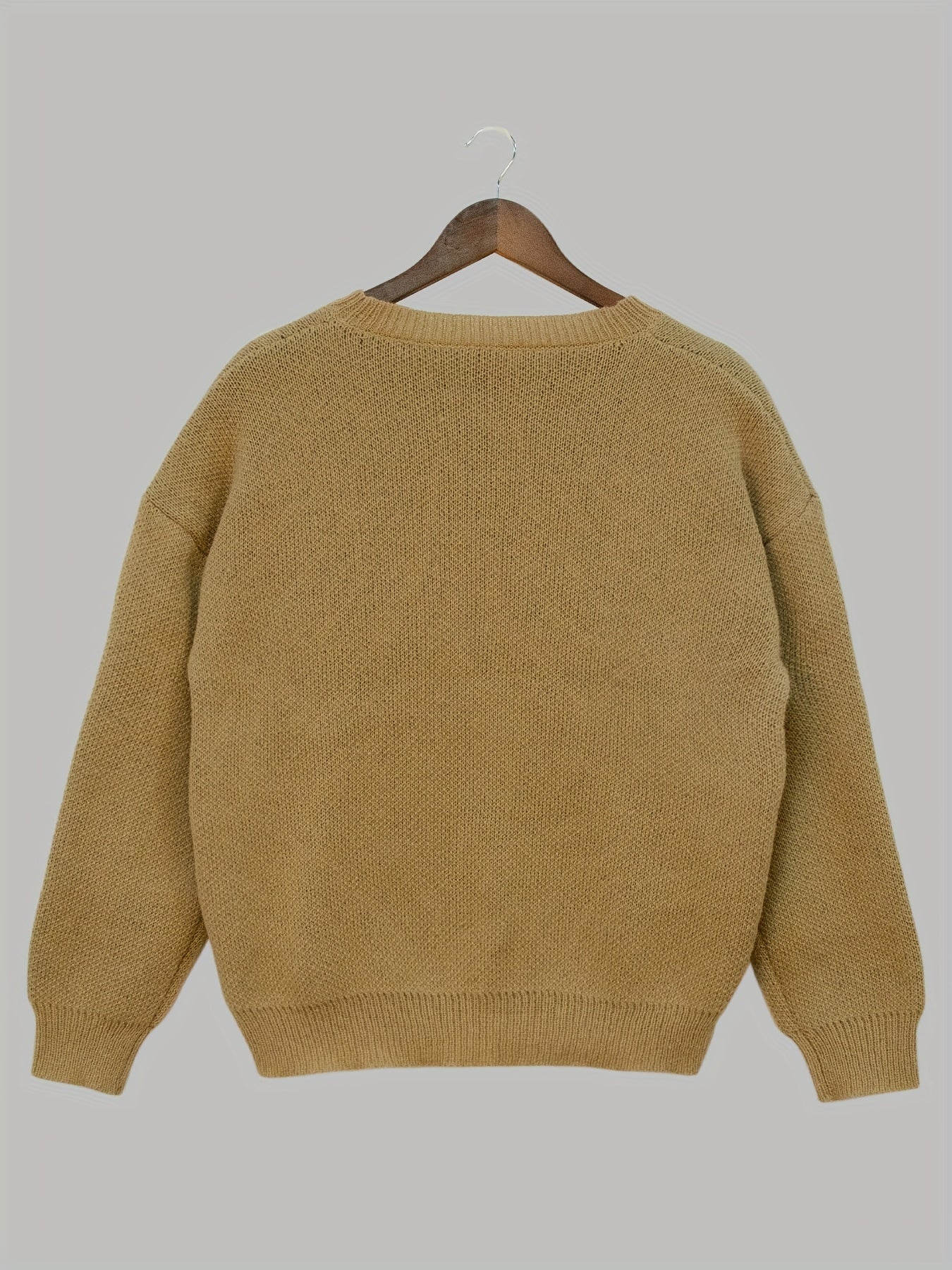 Antmvs Skeleton Pattern Drop Shoulder Sweater, Casual Long Sleeve Crew Neck Sweater For Fall & Winter, Women's Clothing
