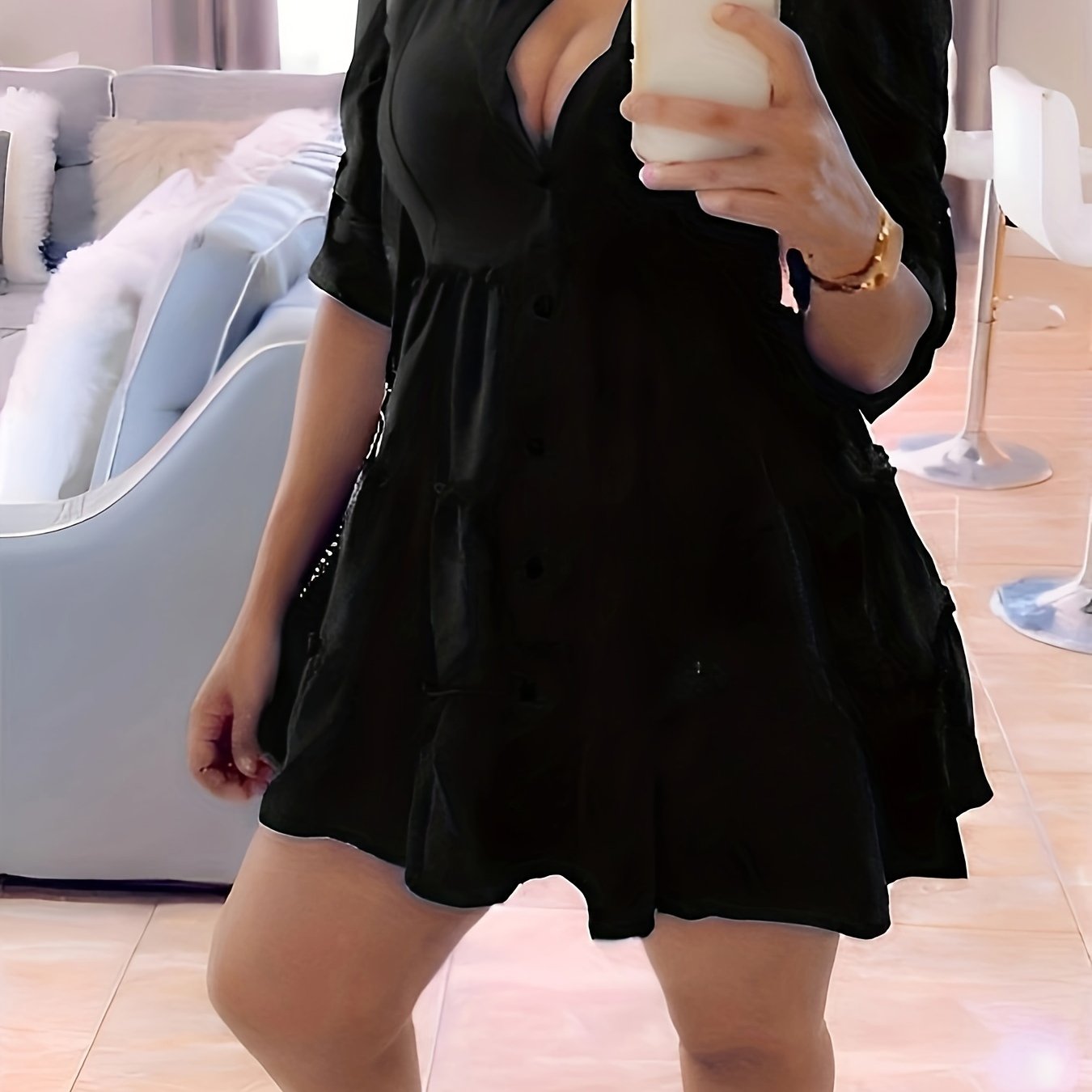 Antmvs Ruffle Layered Hem Shirt Dress, Casual Button Dress For Spring & Summer, Women's Clothing