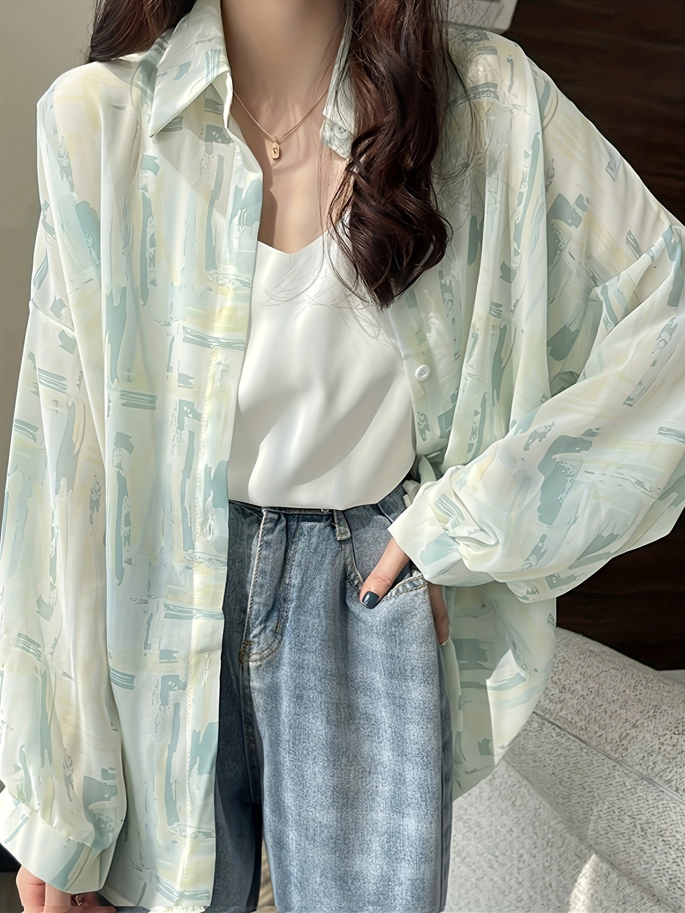 Antmvs Tie Dye Button Front Shirt, Casual Long Sleeve Lapel Shirt, Women's Clothing