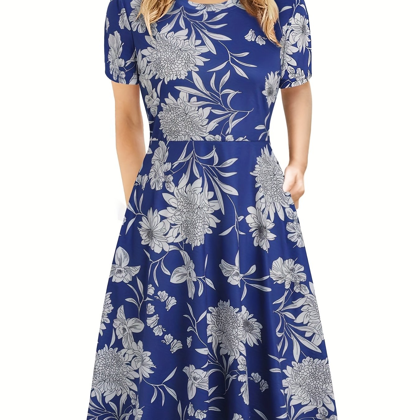 Antmvs Elegant Retro A-line Dress, Short Sleeve Casual Dress For Spring & Summer, Women's Clothing
