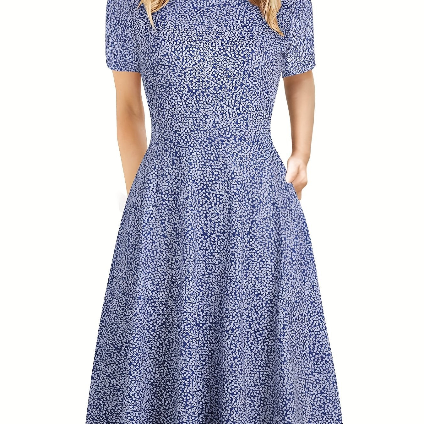 Antmvs Elegant Retro A-line Dress, Short Sleeve Casual Dress For Spring & Summer, Women's Clothing