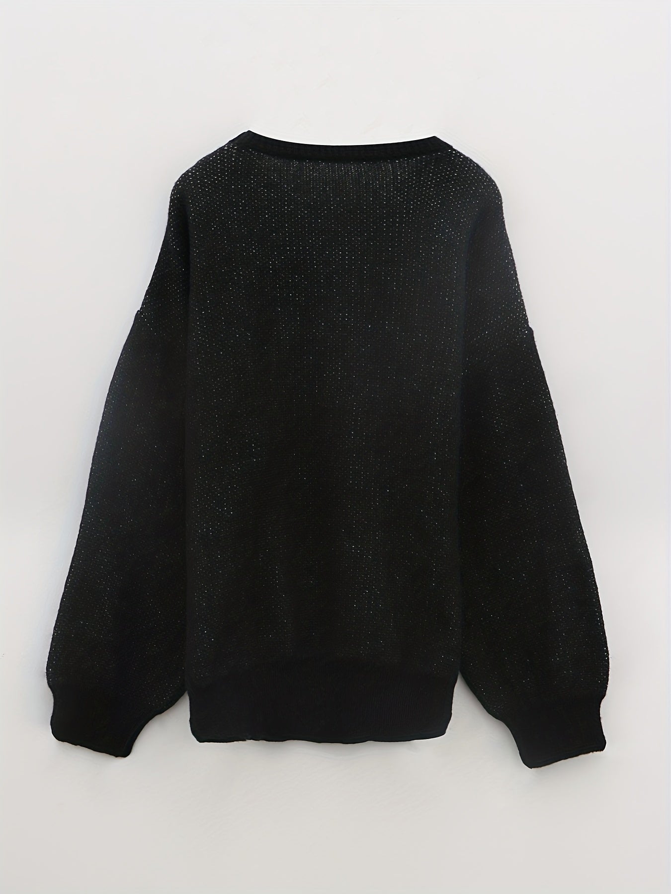 Antmvs Butterfly Pattern Knit Sweater, Y2K Crew Neck Long Sleeve Sweater, Women's Clothing