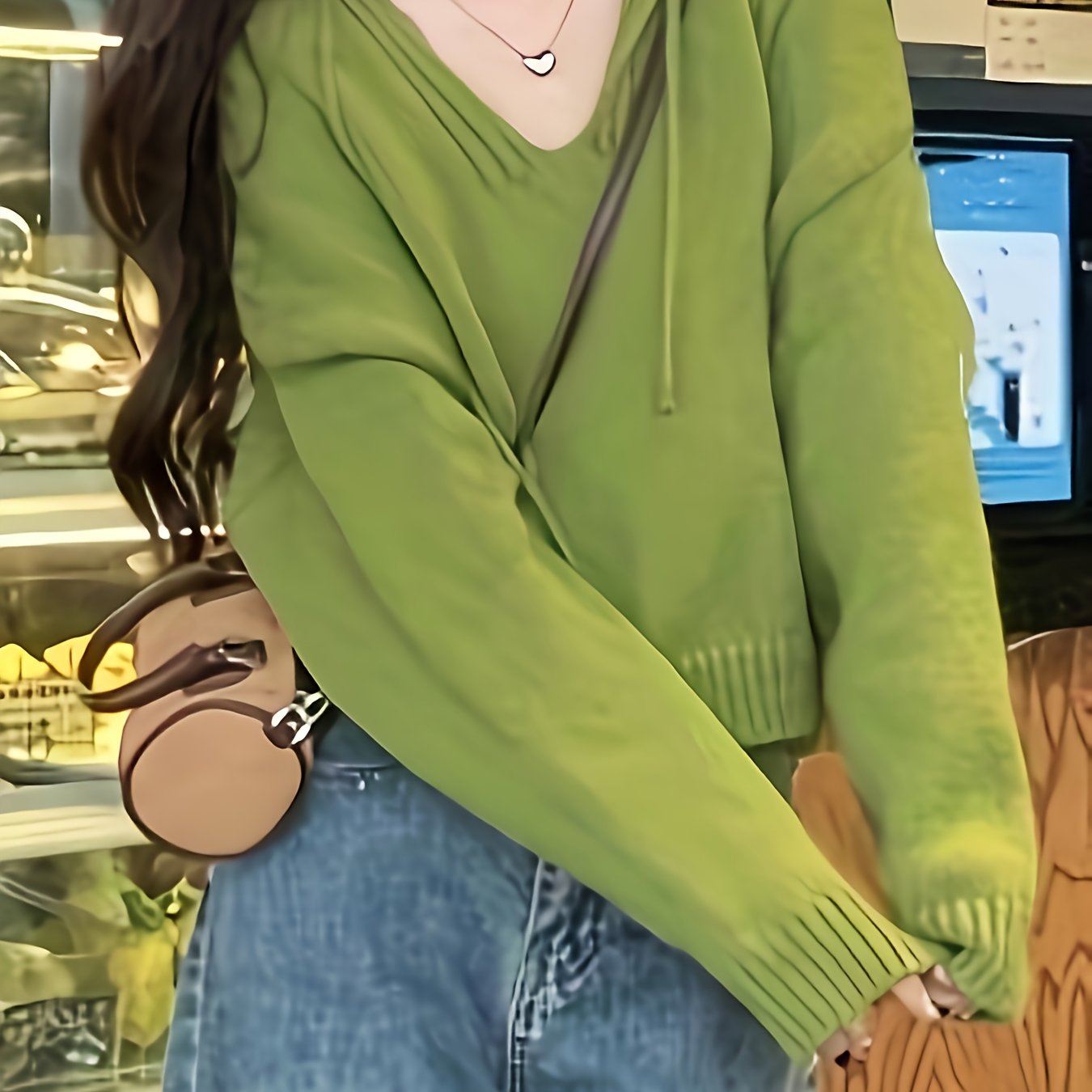 Antmvs Solid Drawstring Hooded Sweater, Casual Long Sleeve Drop Shoulder Loose Sweater, Women's Clothing