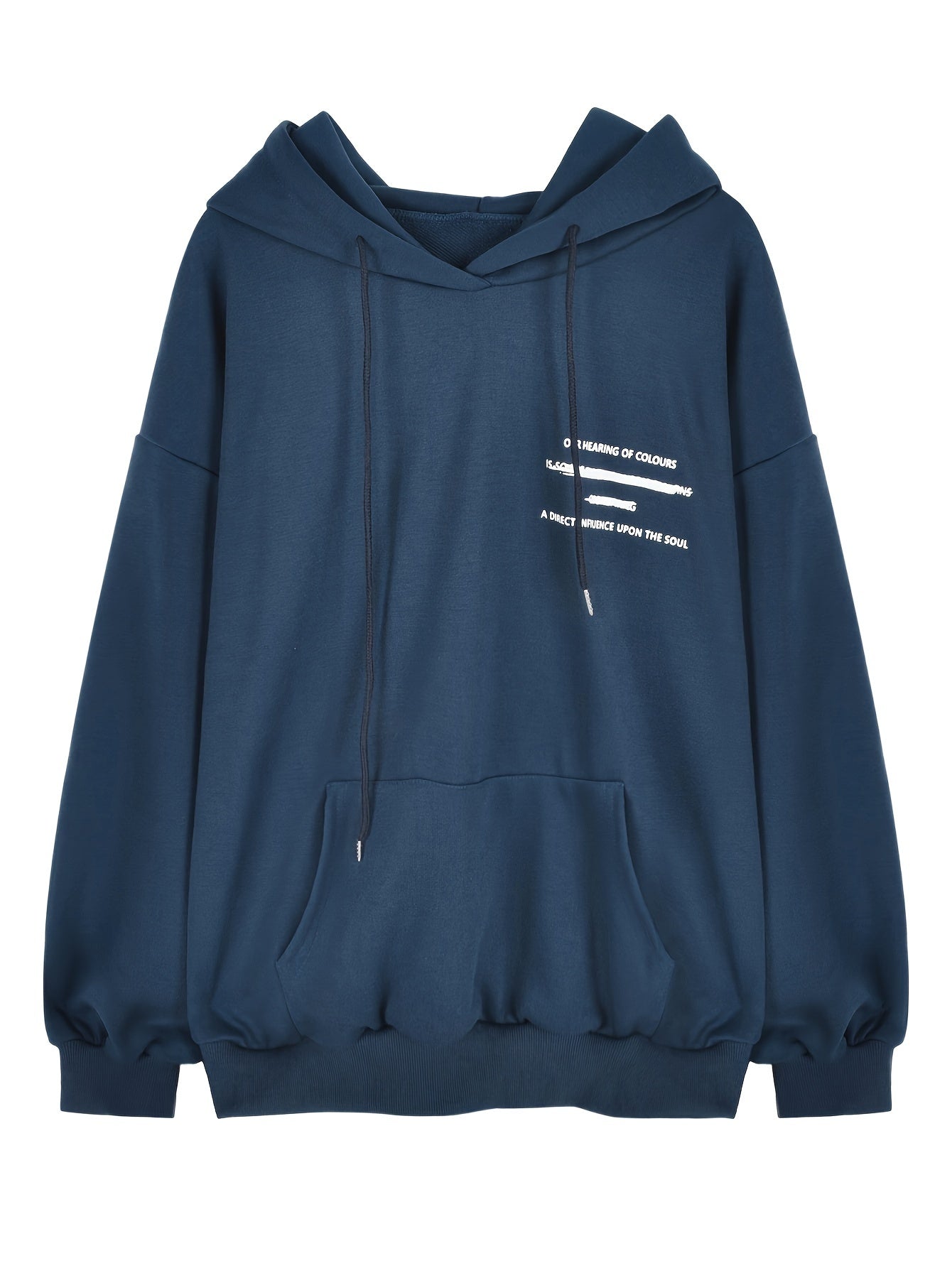 Antmvs Letter Print Drawstring Hoodie, Casual Long Sleeve Kangaroo Pocket Hoodie Sweatshirt, Women's Clothing