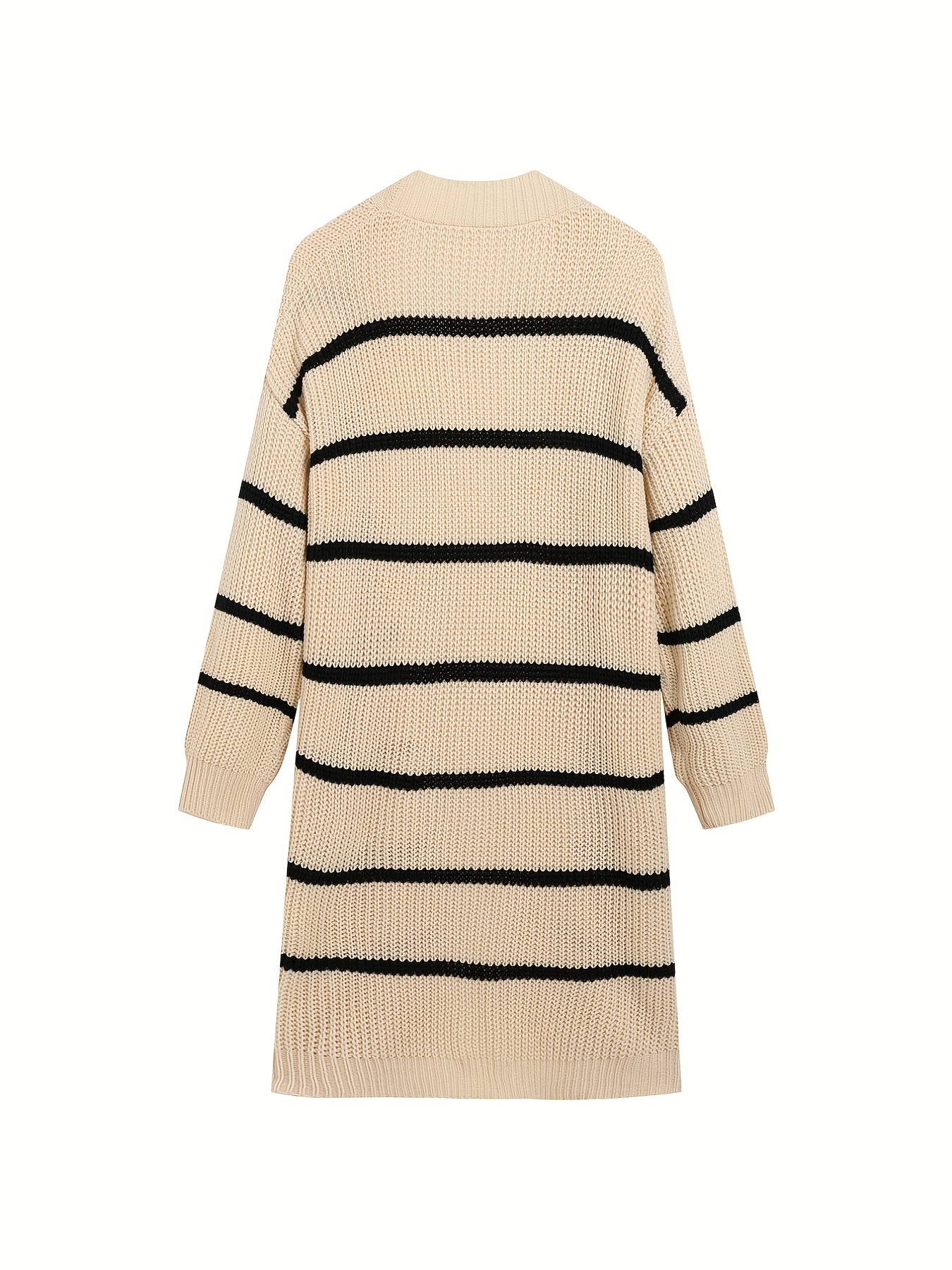 Antmvs Striped Open Front Drop Shoulder Knit Cardigan, Casual Long Sleeve Cardigan For Fall & Winter, Women's Clothing