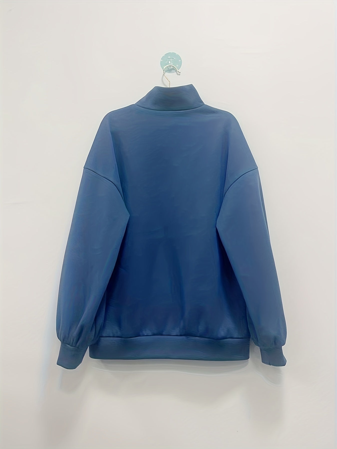 Antmvs Solid Zip Stand Collar Oversized Sweatshirt, Casual Long Sleeve Kangaroo Pocket Sweatshirt, Women's Clothing