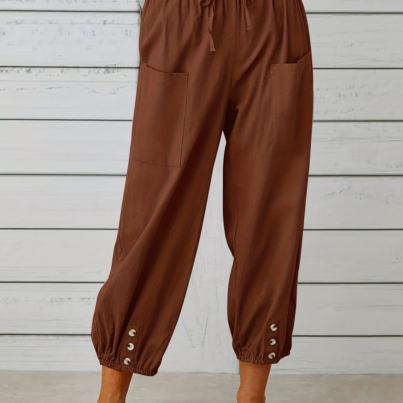 Antmvs Boho Baggy Harem Pants With Pockets, Drawstring Waist Casual Pants For Spring & Summer, Women's Clothing