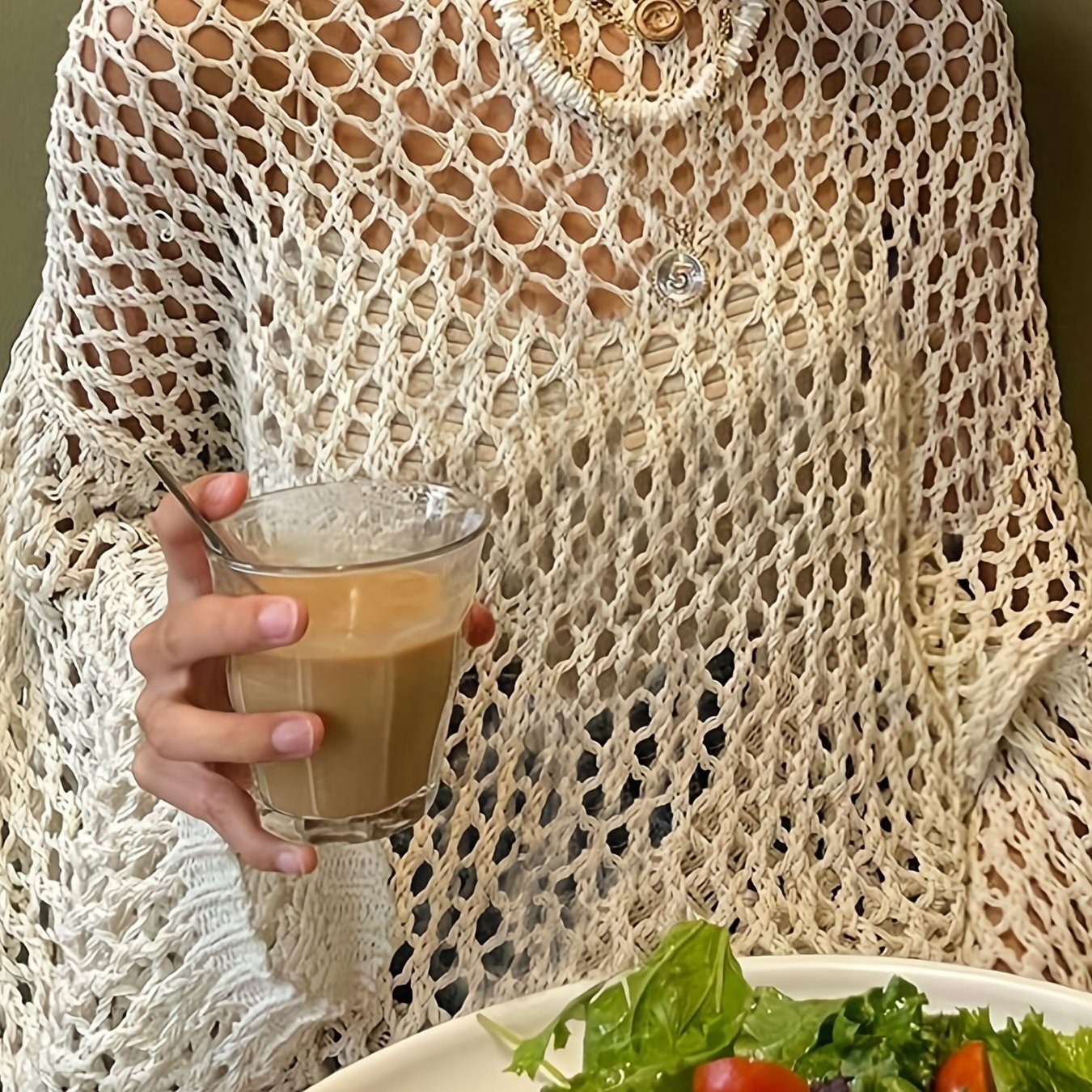 Antmvs Crochet Cover Up Knitted Top, Casual Long Sleeve Sweater For Spring & Summer, Women's Clothing