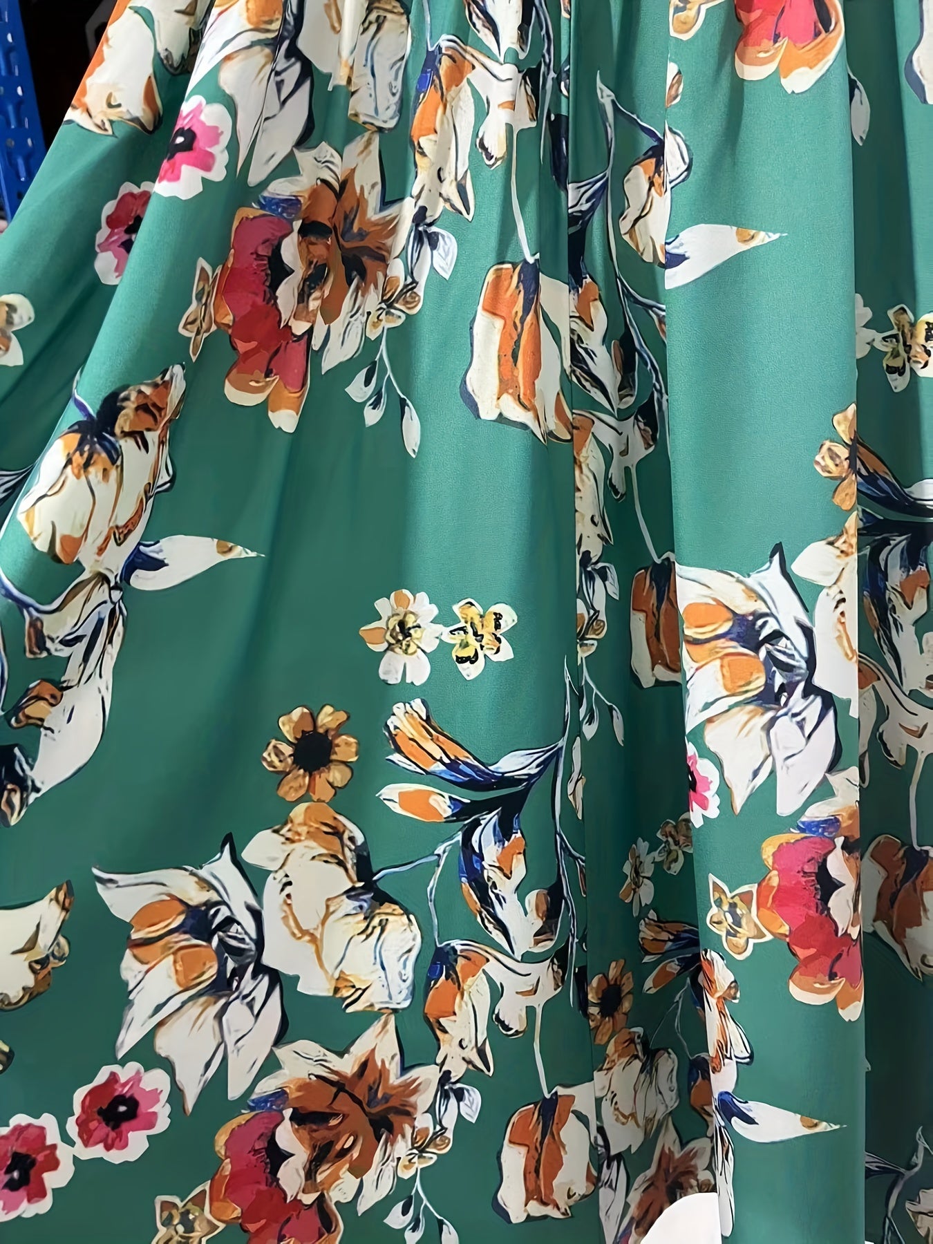 Antmvs Floral Print Surplice Neck Dress, Boho Short Sleeve Shirred Waist Dress, Women's Clothing