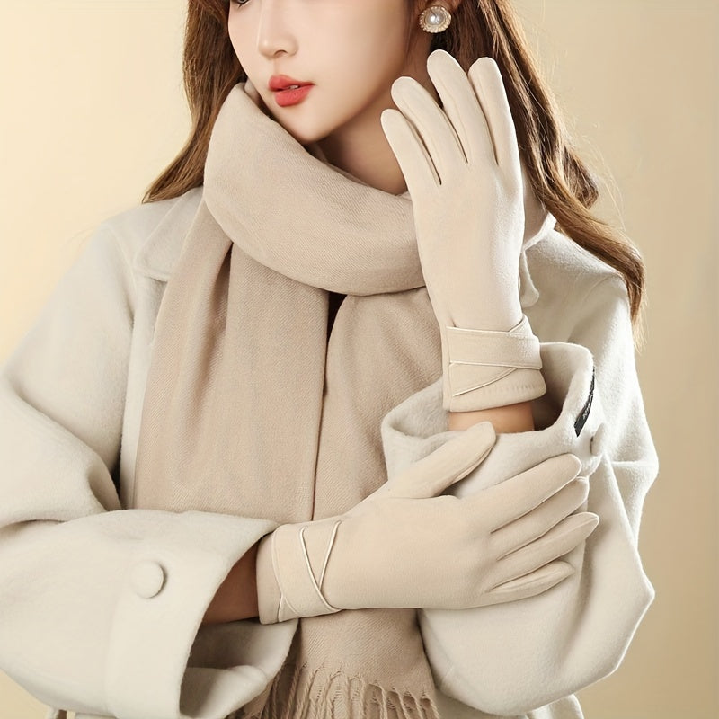Elegant Thermal Knit Gloves - Touch Screen, Windproof, Coldproof, Stretchy, and Warm Full Finger Gloves for Weekend Casual Wear in Autumn and Winter