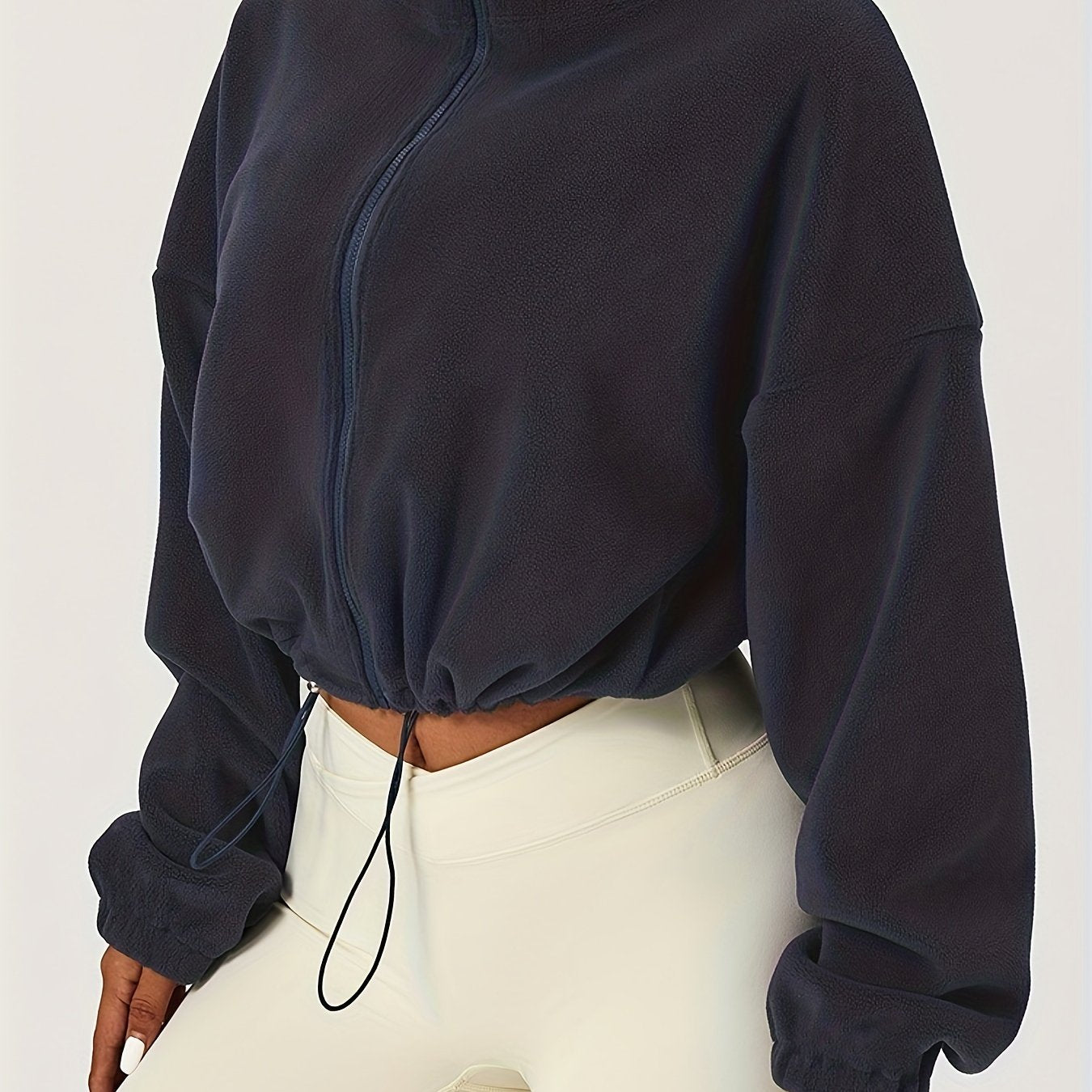 Antmvs Women's Warm Fleece Crop Jacket With Zipper And Drawstring - Perfect For Casual Sports And Outdoor Activities