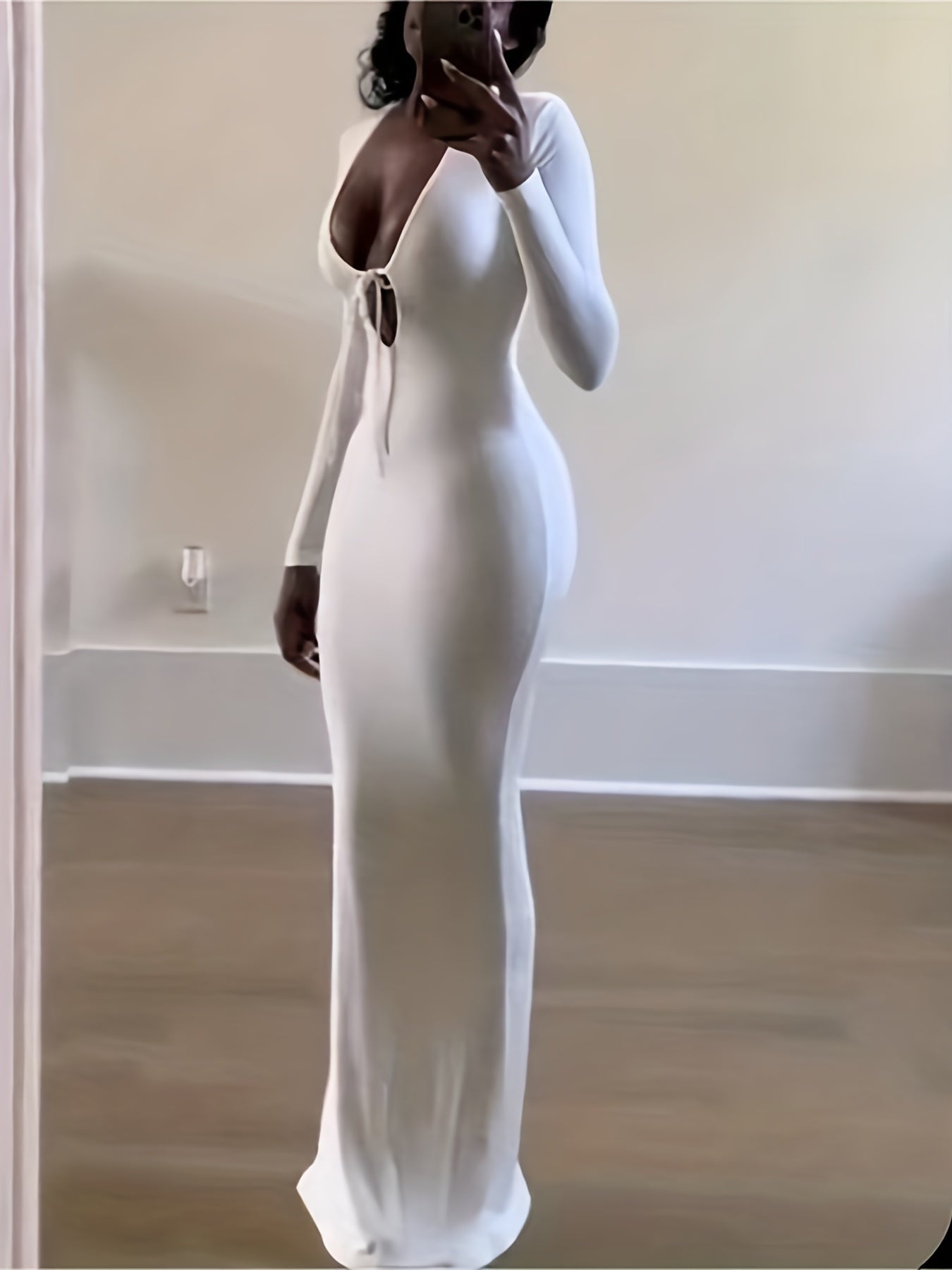 Antmvs Women's V Neck Ruched Sweater Dresses Puff Long Sleeve Sexy Side Slit Midi Knit Dress