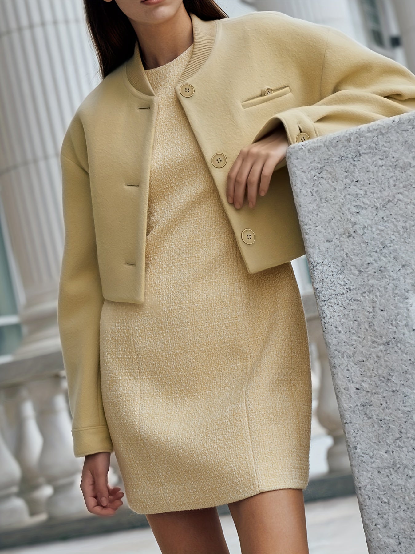 Antmvs Button Front Solid Coat, Elegant Long Sleeve Outerwear With Pockets, Women's Clothing