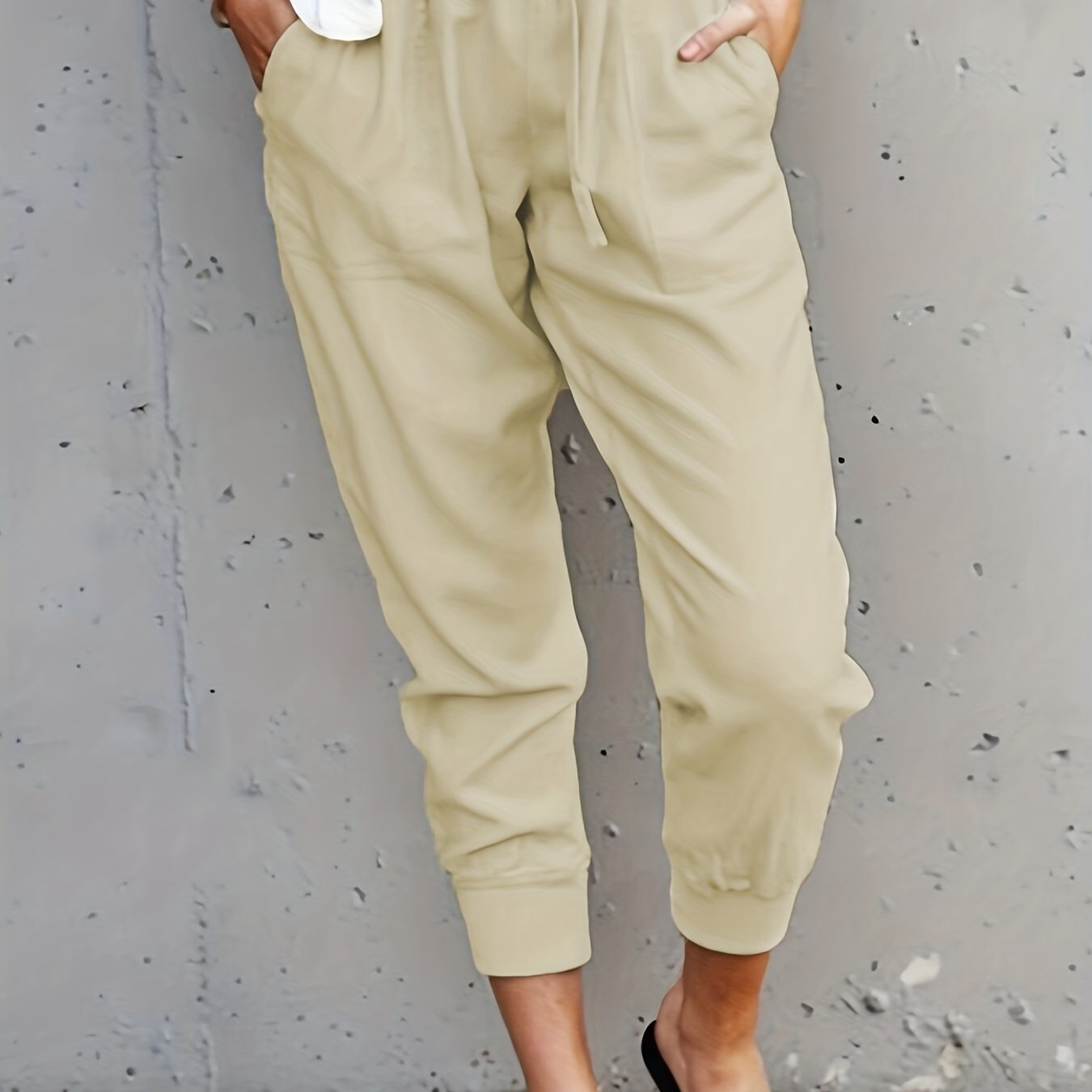 Antmvs Minimalist Drawstring Waist Pants, Solid Casual Pants For Spring & Summer, Women's Clothing