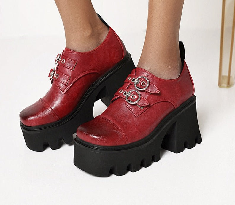 Antmvs INS On Sale Lady Platform Buckle Block Heel Pumps Thick Sole Shoes For Women Vintage Goth Office Shoes