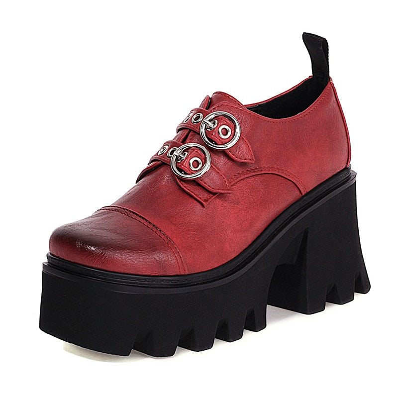 Antmvs INS On Sale Lady Platform Buckle Block Heel Pumps Thick Sole Shoes For Women Vintage Goth Office Shoes