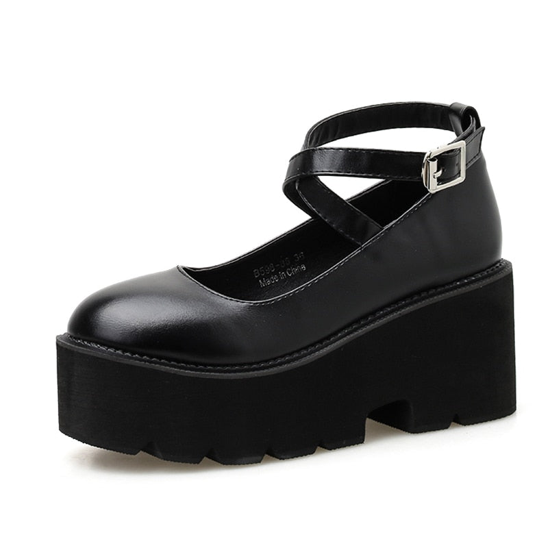 Thanksgiving Antmvs College Student Shoes Girl LOLITA Shoes JK Uniform PU Leather Platform Heels Ankle Strap Womens Pumps New Spring