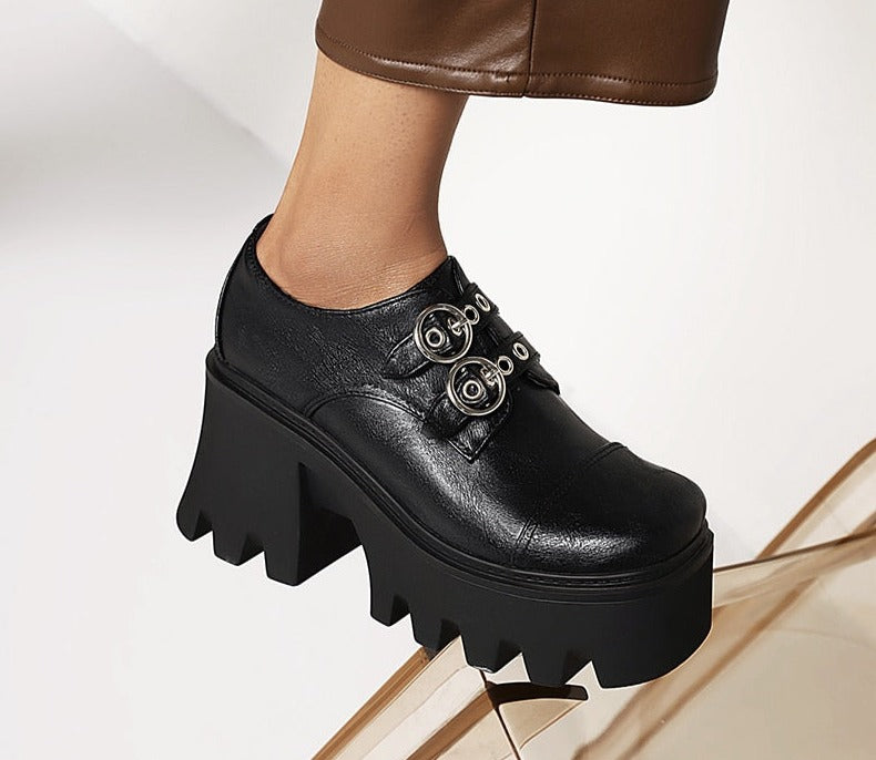 Antmvs INS On Sale Lady Platform Buckle Block Heel Pumps Thick Sole Shoes For Women Vintage Goth Office Shoes