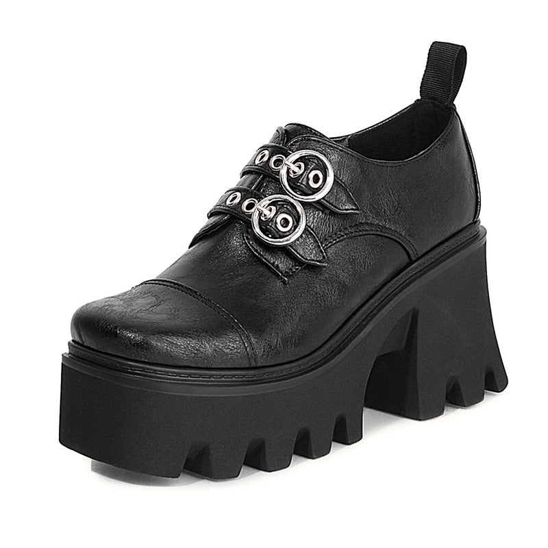 Antmvs INS On Sale Lady Platform Buckle Block Heel Pumps Thick Sole Shoes For Women Vintage Goth Office Shoes