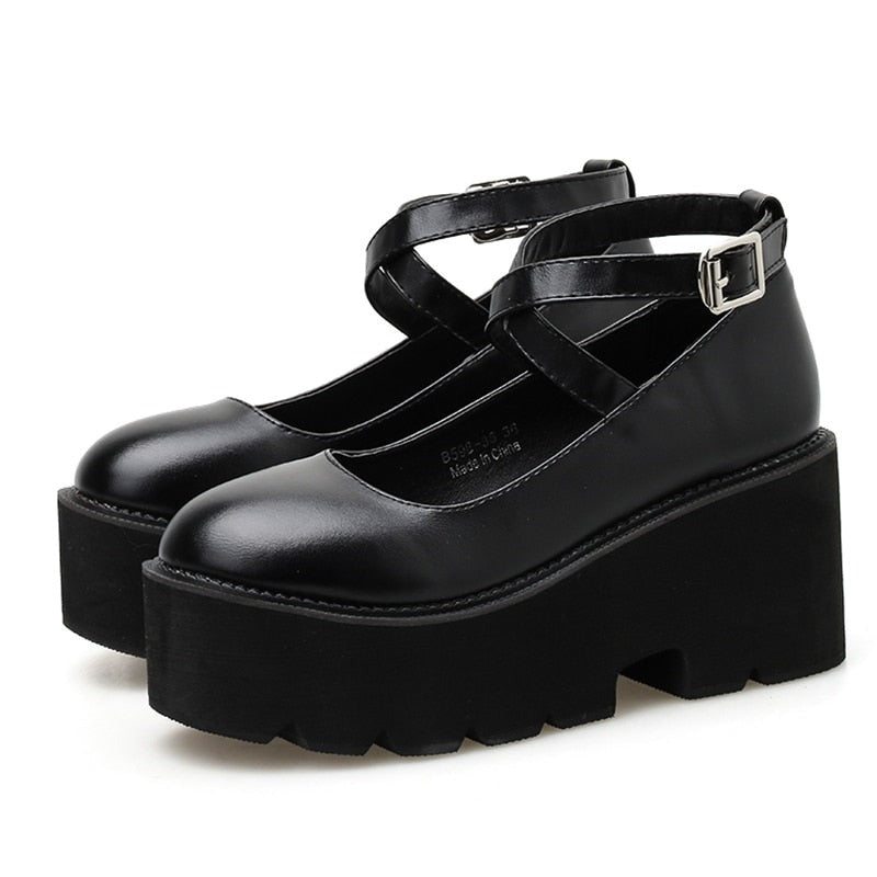 Thanksgiving Antmvs College Student Shoes Girl LOLITA Shoes JK Uniform PU Leather Platform Heels Ankle Strap Womens Pumps New Spring