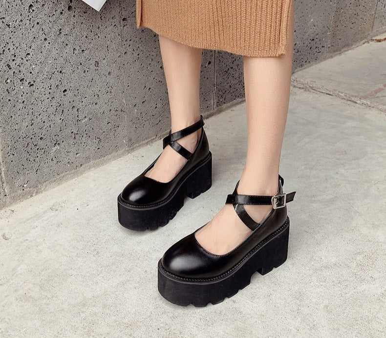 Thanksgiving Antmvs College Student Shoes Girl LOLITA Shoes JK Uniform PU Leather Platform Heels Ankle Strap Womens Pumps New Spring