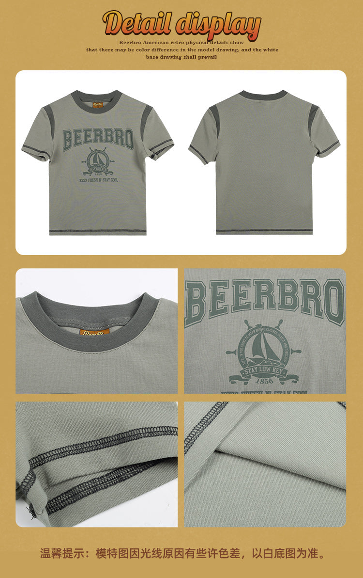 Antmvs BEERBRO Graphic Letter Print Short Sleeve Slim Cropped Top