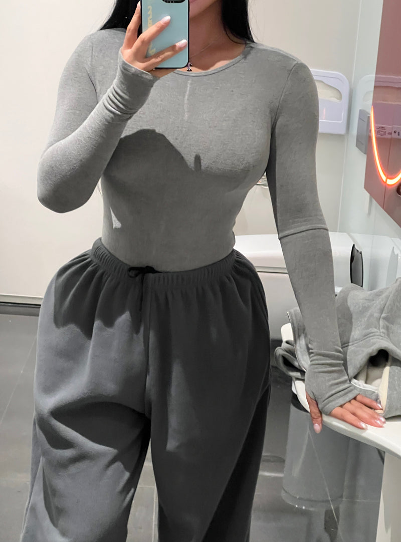 Antmvs Rosemary Solid Color Slim Long Sleeve Top