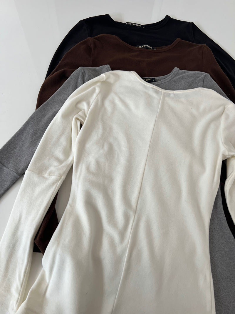 Antmvs Rosemary Solid Color Slim Long Sleeve Top