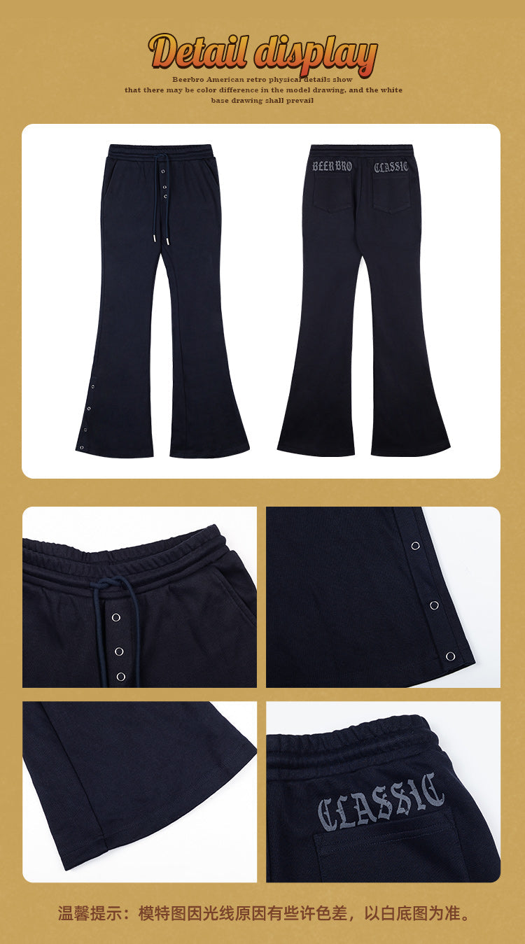 Antmvs BeerBro Navy Blue American Spice Girls Polo Neck Knit Top Button Up Casual Wide Leg Pants Matching Set