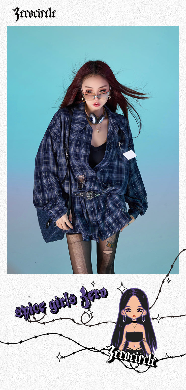 Antmvs Keebly Blue Plaid Long Sleeve Distressed Boyfriend Button Up Shirt Top