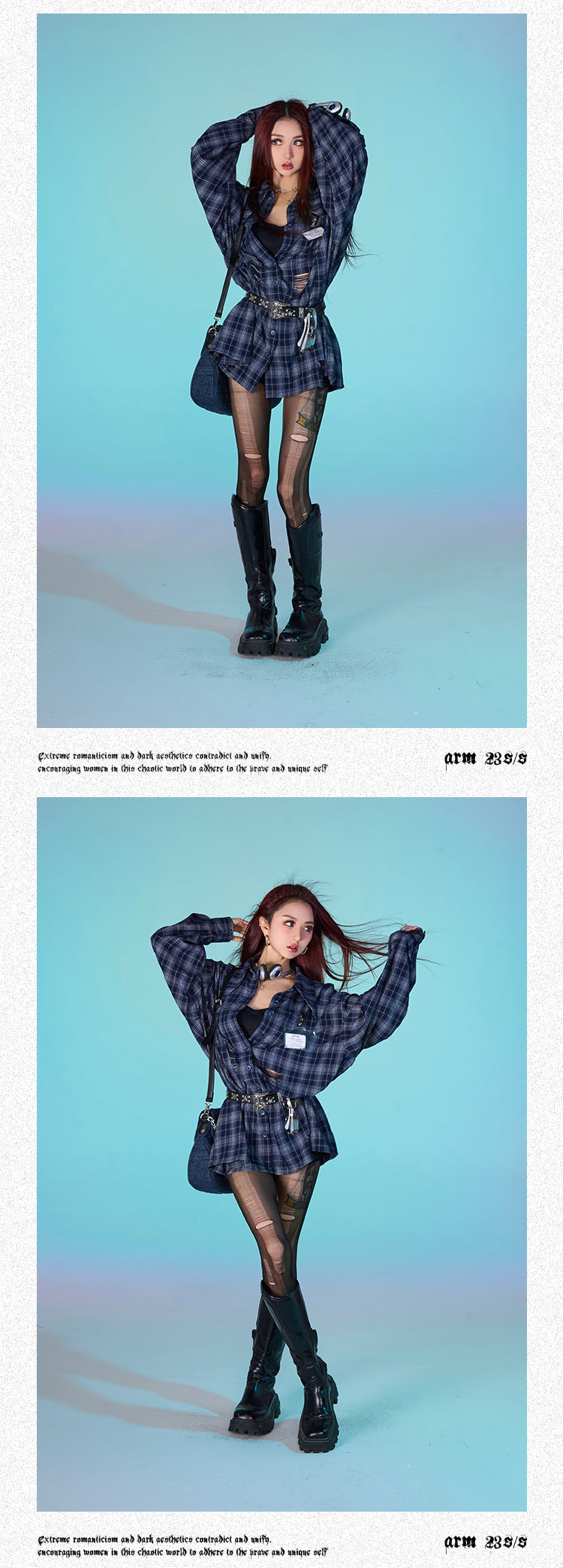 Antmvs Keebly Blue Plaid Long Sleeve Distressed Boyfriend Button Up Shirt Top
