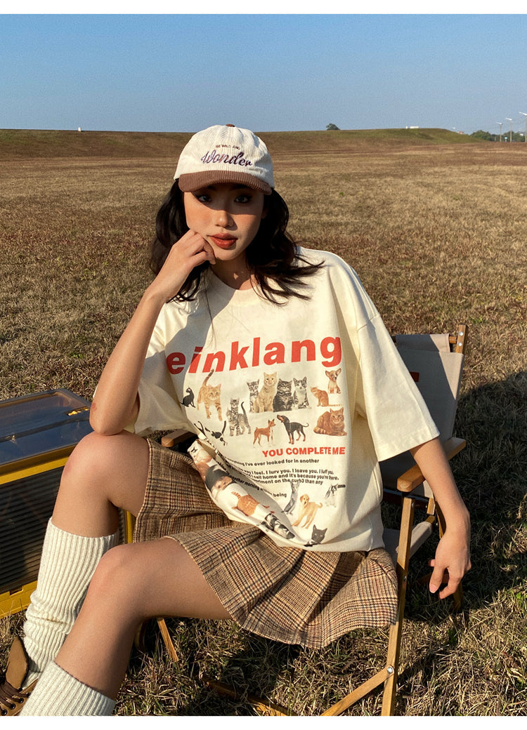 Antmvs Einklang Retro Graphic Letter Print Short Sleeve T-shirt Top