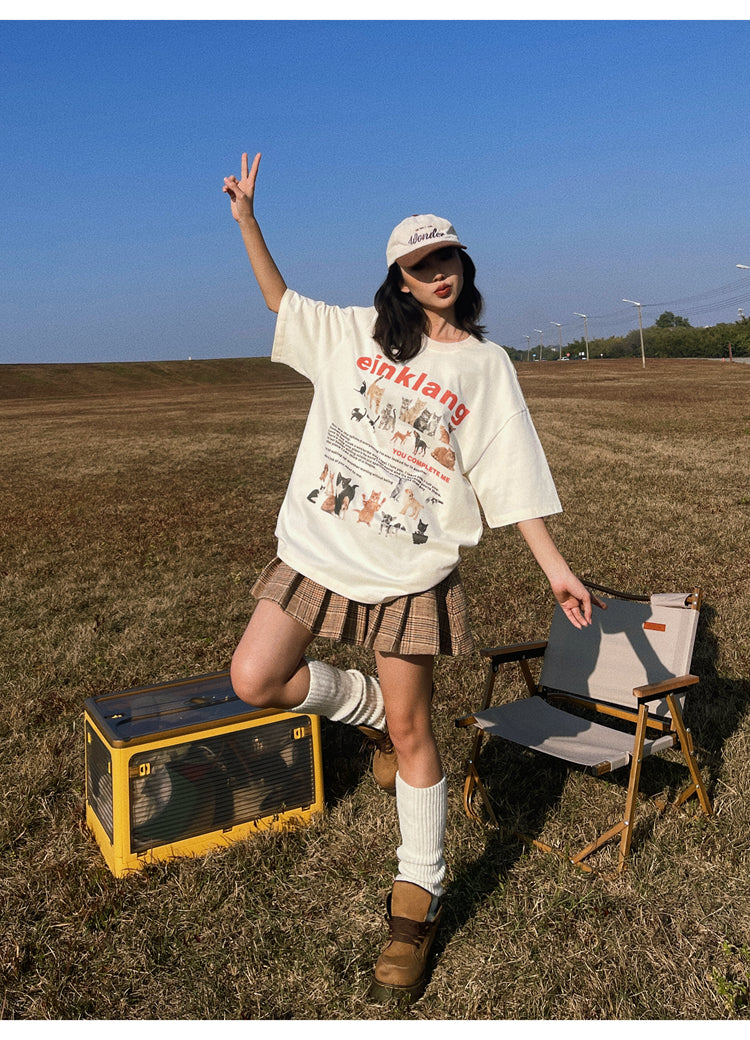 Antmvs Einklang Retro Graphic Letter Print Short Sleeve T-shirt Top