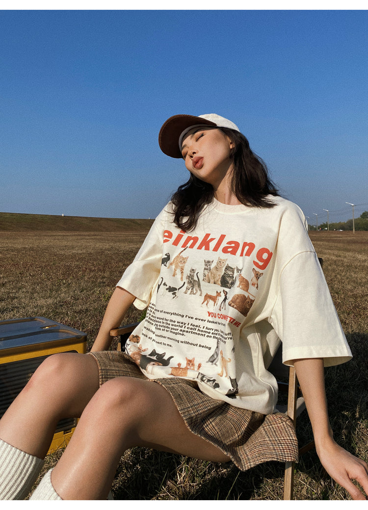 Antmvs Einklang Retro Graphic Letter Print Short Sleeve T-shirt Top