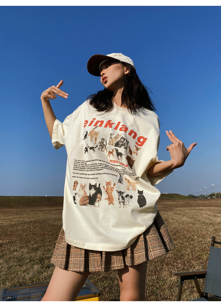 Antmvs Einklang Retro Graphic Letter Print Short Sleeve T-shirt Top