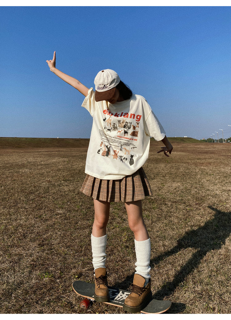 Antmvs Einklang Retro Graphic Letter Print Short Sleeve T-shirt Top