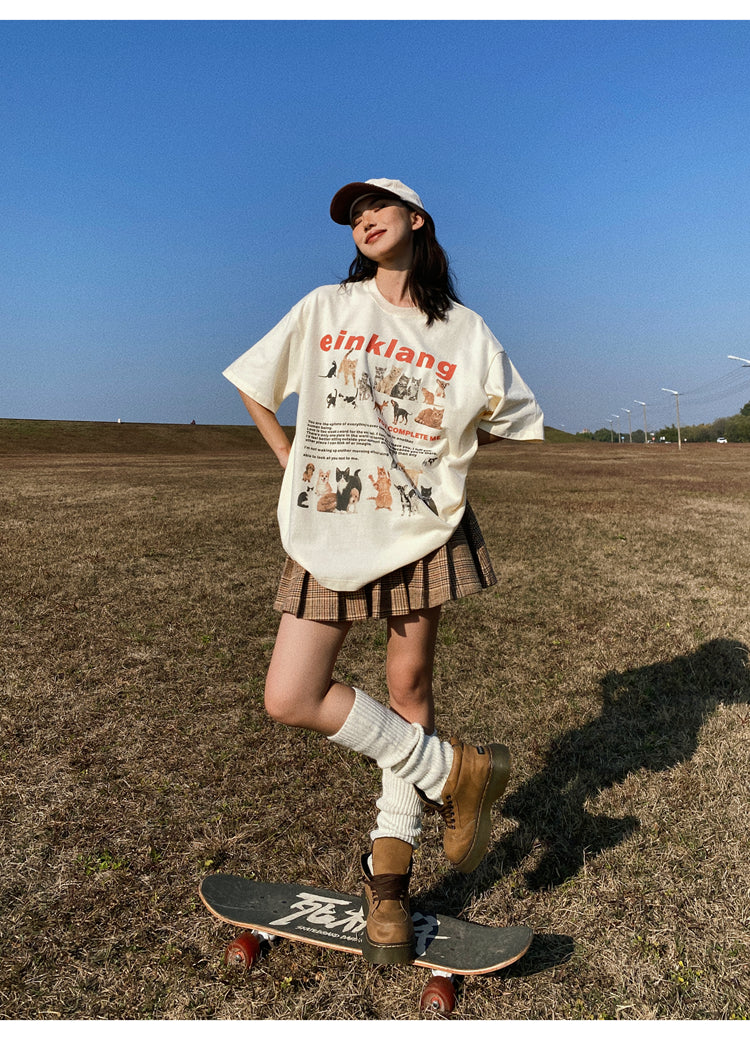 Antmvs Einklang Retro Graphic Letter Print Short Sleeve T-shirt Top