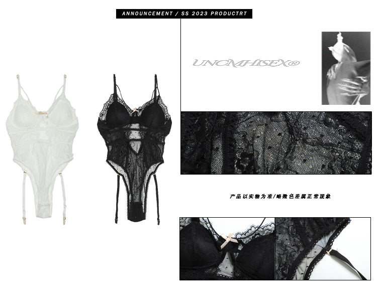 Antmvs Mia Solid Color Ballet Lace Camisole Mesh Bodysuit Top