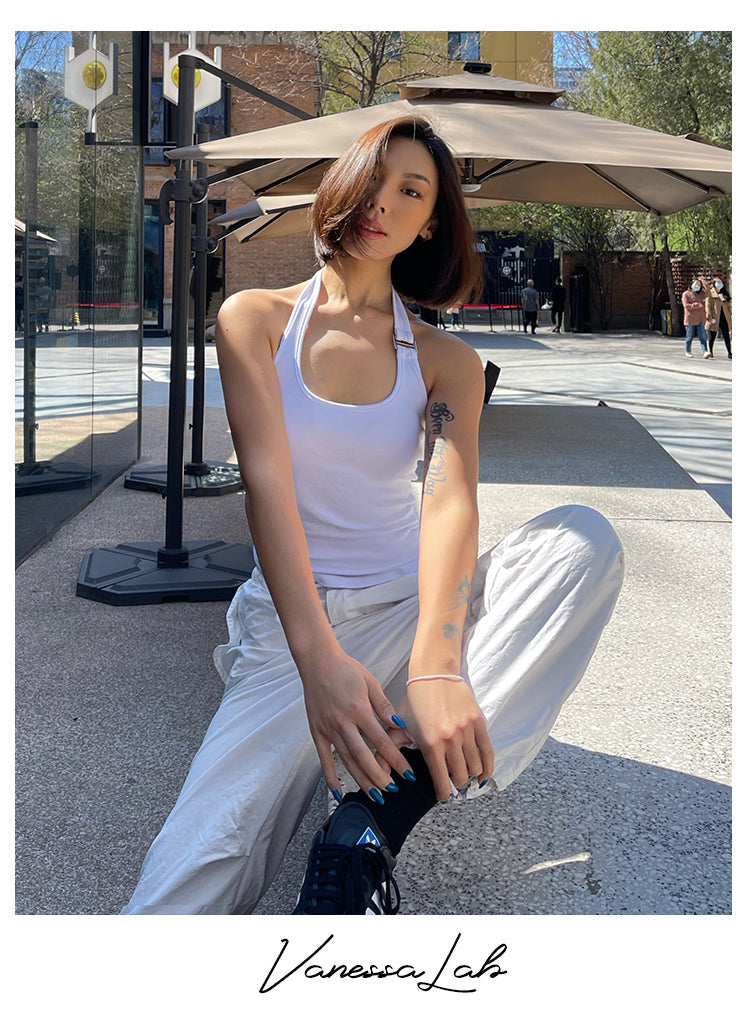 Antmvs Chelsea Solid Color White Sleeveless Halter Slim Top