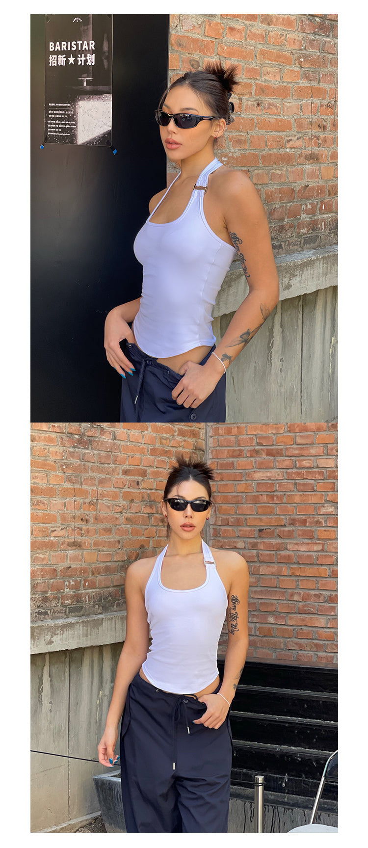 Antmvs Chelsea Solid Color White Sleeveless Halter Slim Top