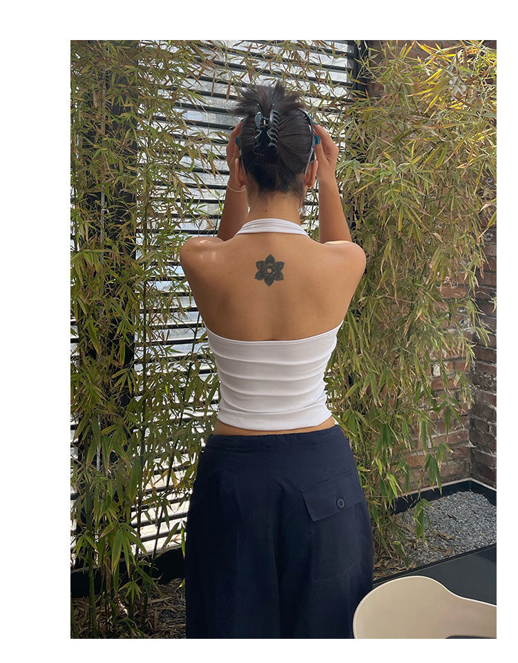Antmvs Chelsea Solid Color White Sleeveless Halter Slim Top