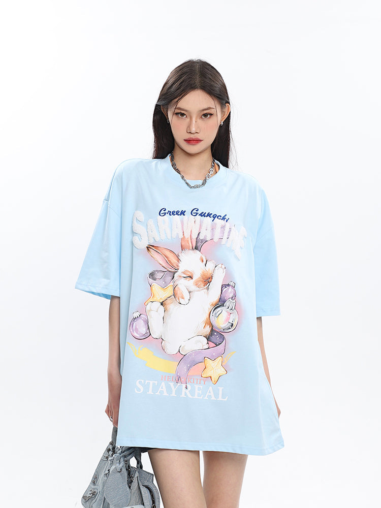 Antmvs SAWARATINE Graphic Image Print Solid Color Short Sleeve Tee Shirt Top