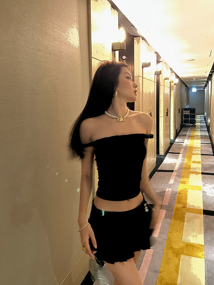 Antmvs Nielle Solid Color Off-the-Shoulder Slim Camisole Top