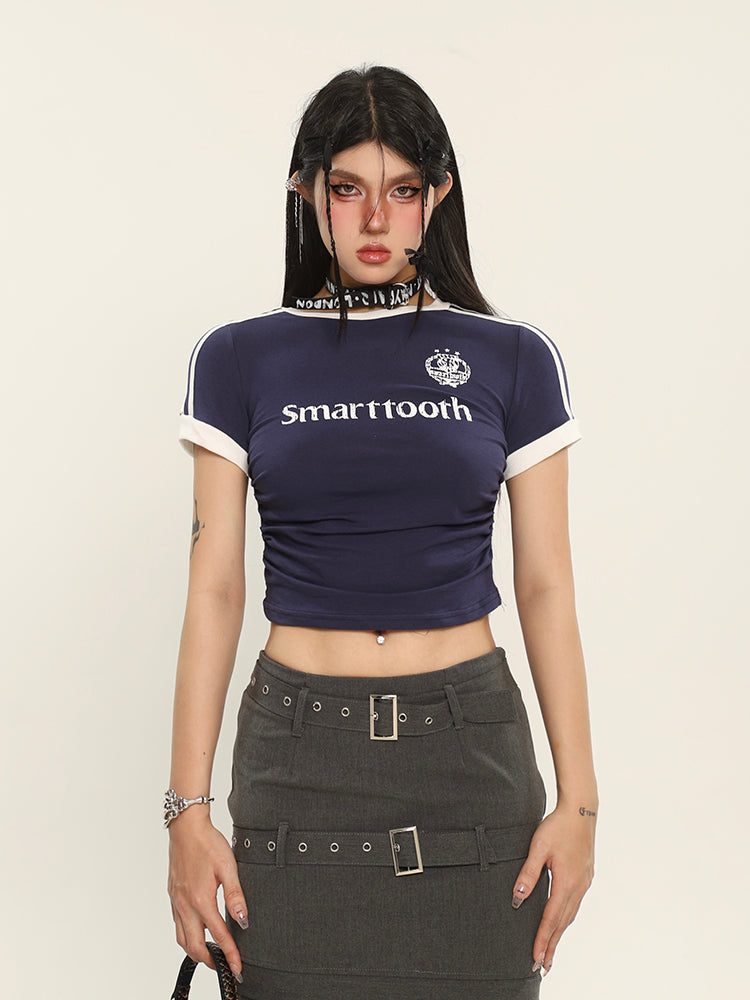 Antmvs SMARTTOOTH Graphic Letter Print Short Sleeve Slim Cropped Top