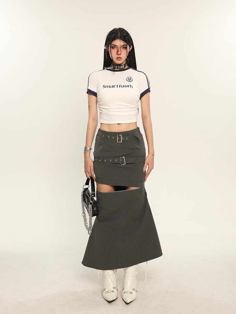 Antmvs SMARTTOOTH Graphic Letter Print Short Sleeve Slim Cropped Top
