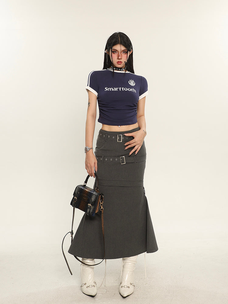 Antmvs SMARTTOOTH Graphic Letter Print Short Sleeve Slim Cropped Top